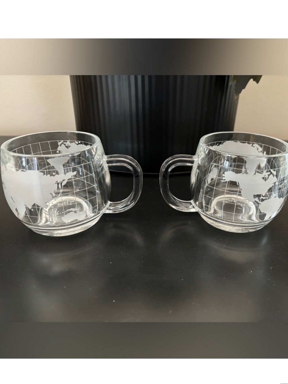 Vintage The Nestle Co. Inc World Map Globe Set of Two Glass Coffee Tea Mug Cup - Picture 8 of 9